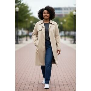 London Fog 44L Vintage Maincoat Jacket Removable Lined Trench Coat Beige